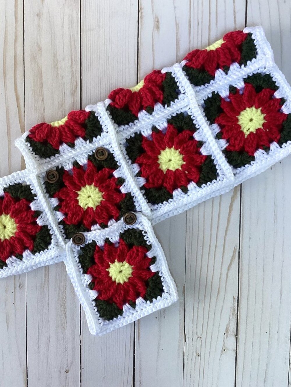 Handmade Crocheted Dog Coat with Poinsettias (Size Small/Medium)